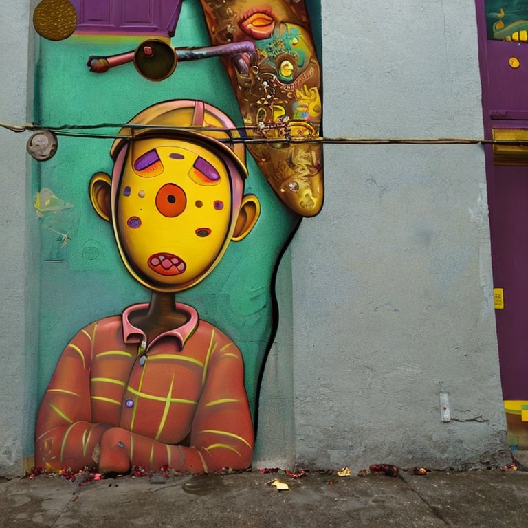 Painting in the style of Osgemeos of a robot boy